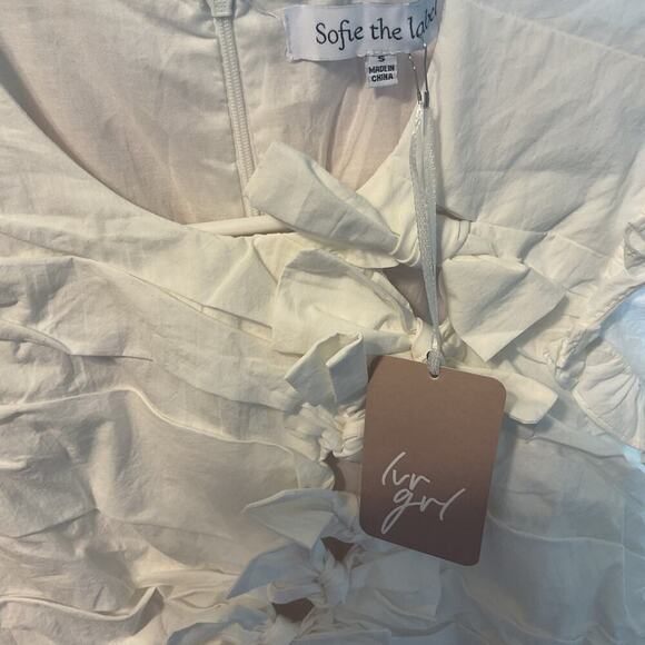 NWT Sofie the Label White Bow Puff Sleeve Mini Dress Size Small - Picture 8 of 9